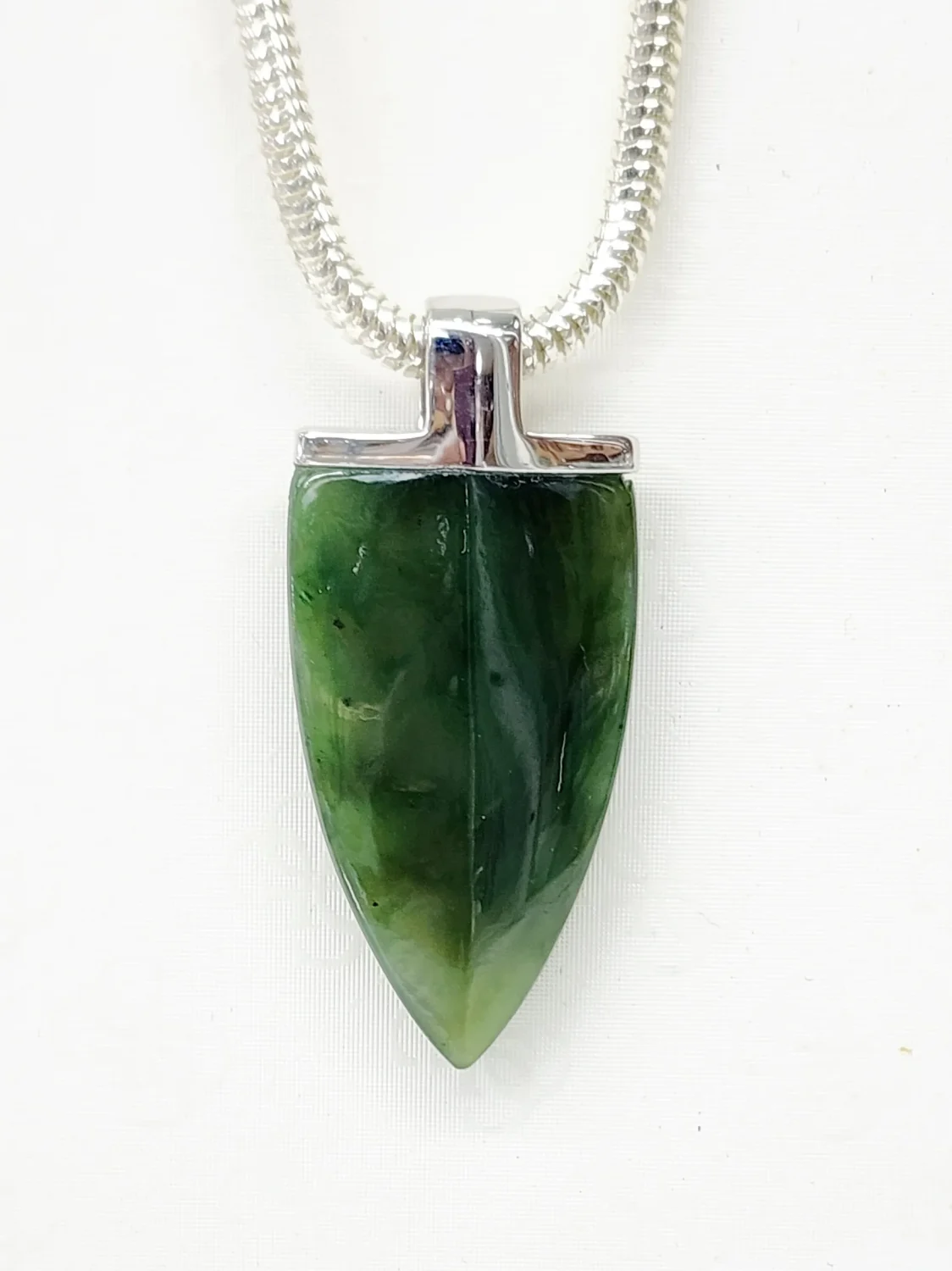 Sterling Silver Pendant with Arrow Shaped NZ Greenstone with Sterling Silver Chain - LO3066