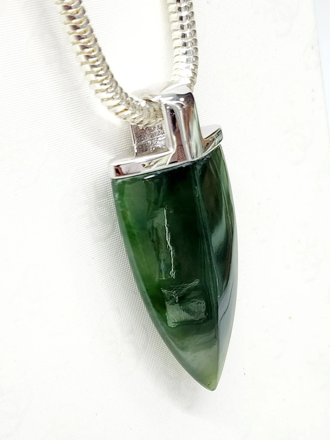 Sterling Silver Pendant with Arrow Shaped NZ Greenstone with Sterling Silver Chain - LO3066