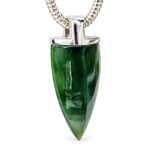 Sterling Silver Pendant with Arrow Shaped NZ Greenstone with Sterling Silver Chain - LO3066