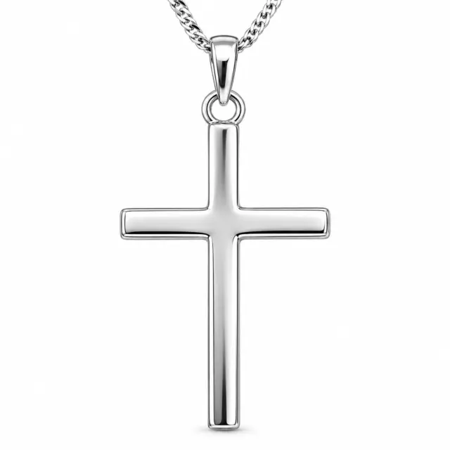 Sterling Silver Plain Cross Pendant 18mm x 33mm with Complimentary Sterling Silver Chain - 18079163