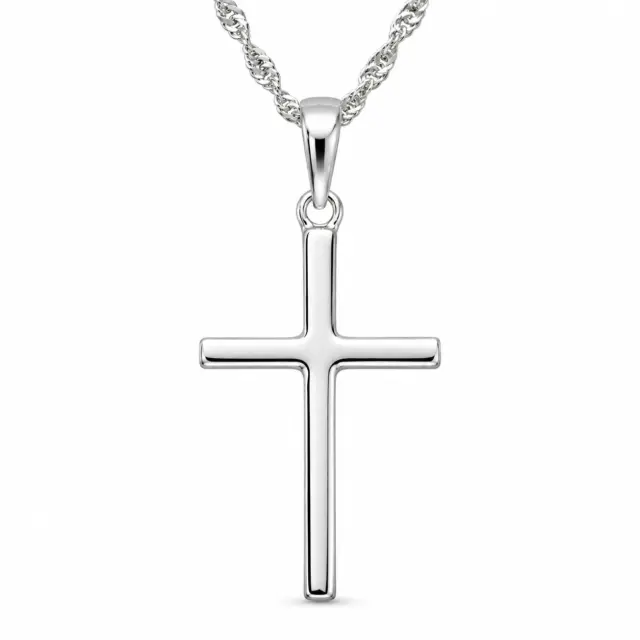 Sterling Silver Plain Cross Pendant with Complimentary Sterling Silver Chain – 12mm x 22mm - 18091133/18089132