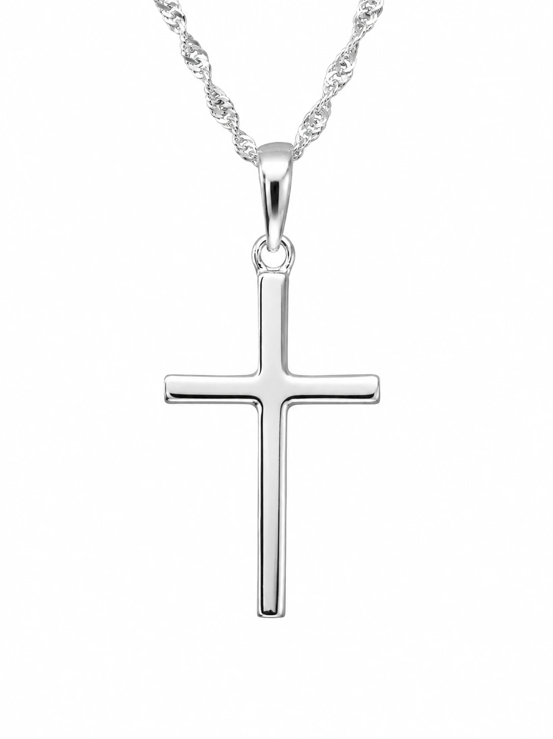 Sterling Silver Plain Cross Pendant with Complimentary Sterling Silver Chain – 12mm x 22mm - 18091133/18089132