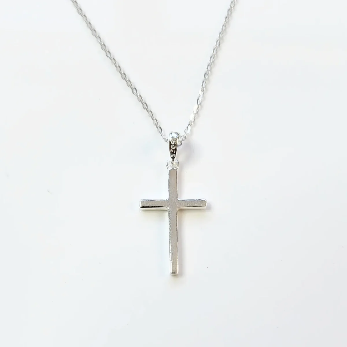 Sterling Silver Plain Square Cut Cross Pendant and Sterling Silver Chain