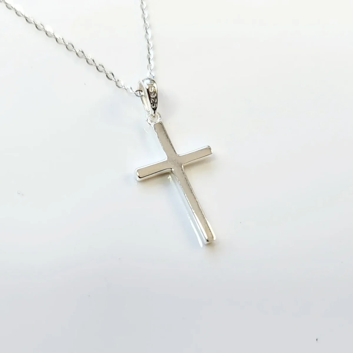 Sterling Silver Plain Square Cut Cross Pendant and Sterling Silver Chain
