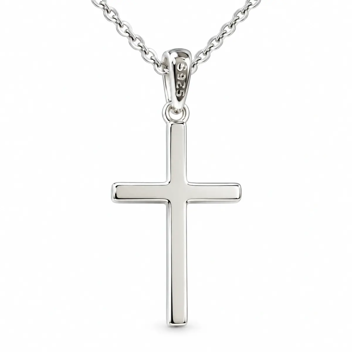 Sterling Silver Plain Square Cut Cross Pendant and Sterling Silver Chain