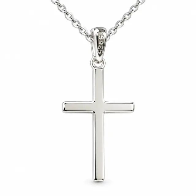 Sterling Silver Plain Square Cut Cross Pendant and Sterling Silver Chain