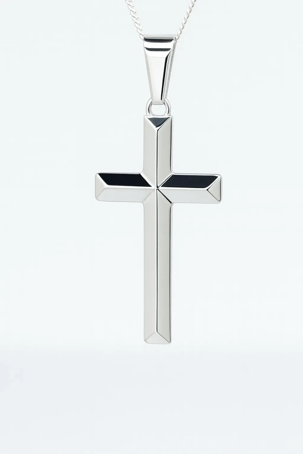 Sterling Silver Polished Cross Pendant with Beveled Edges and Complimentary Chain - S105294P/10
