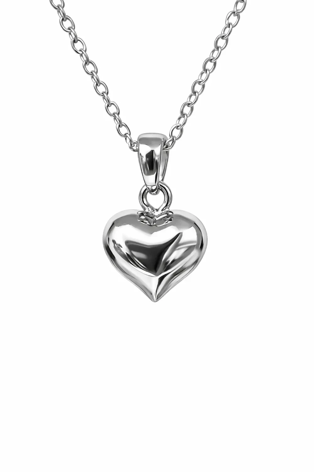 Sterling Silver Puff Heart Pendant Necklace with Adjustable Chain (8mm) - YL4189100XK