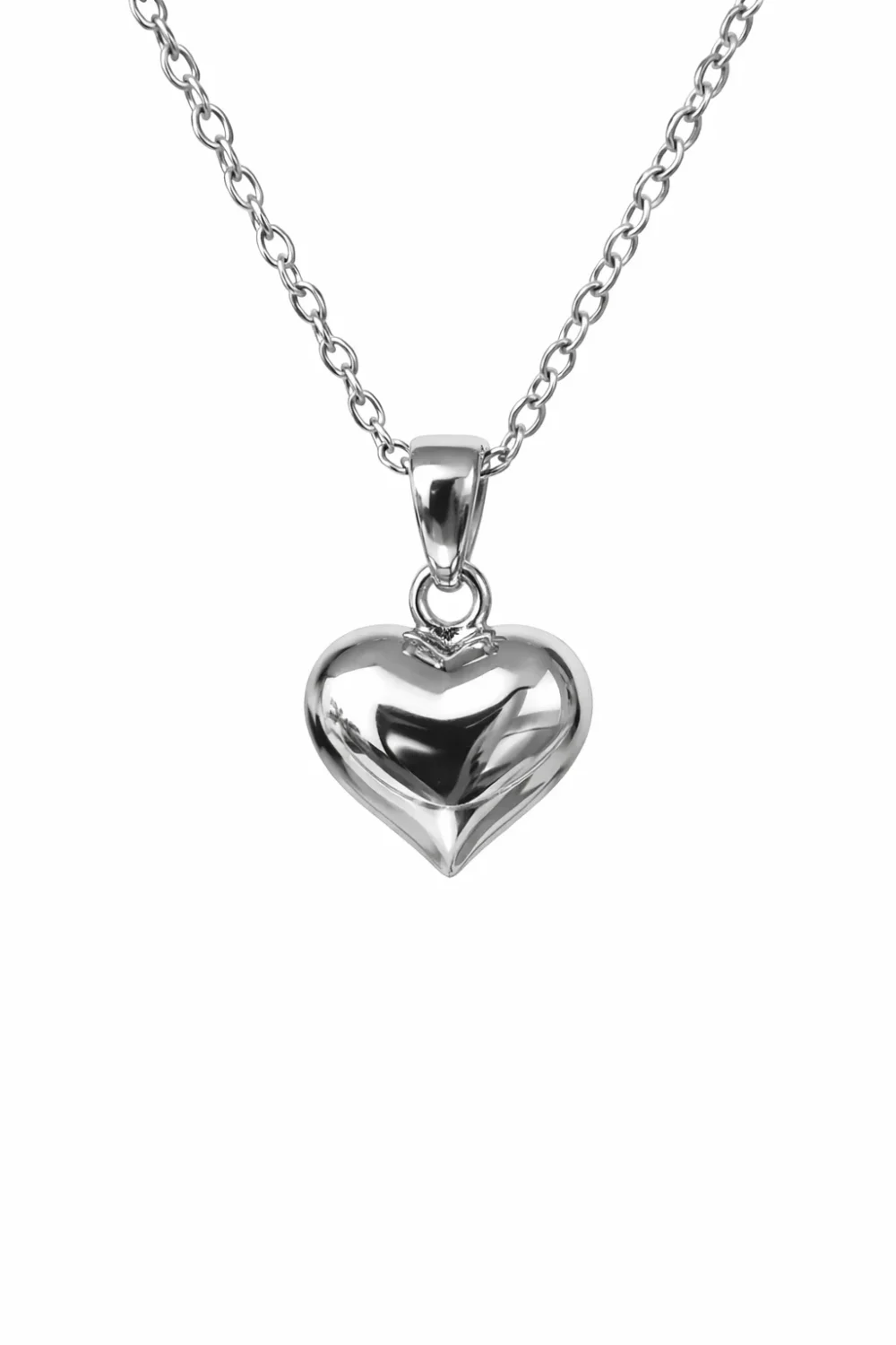Sterling Silver Puff Heart Pendant Necklace with Adjustable Chain (8mm) - YL4189100XK