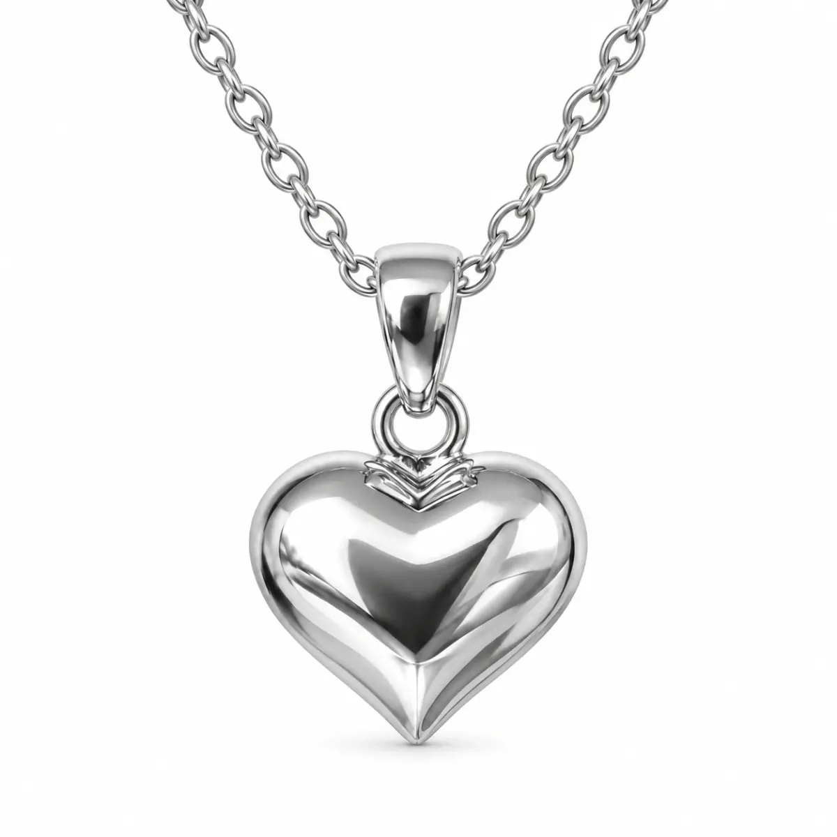 Sterling Silver Puff Heart Pendant Necklace with Adjustable Chain (8mm) - YL4189100XK