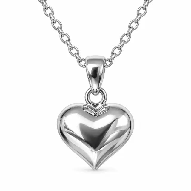 Sterling Silver Puff Heart Pendant Necklace with Adjustable Chain (8mm) - YL4189100XK