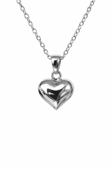 Sterling Silver Puff Heart Pendant Necklace with Adjustable Chain (8mm) - YL4189100XK