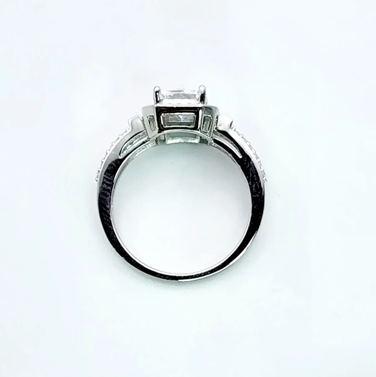 Sterling Silver  Radiant Cut Halo Split Shank Cubic Zirconia Engagement/Dress Ring