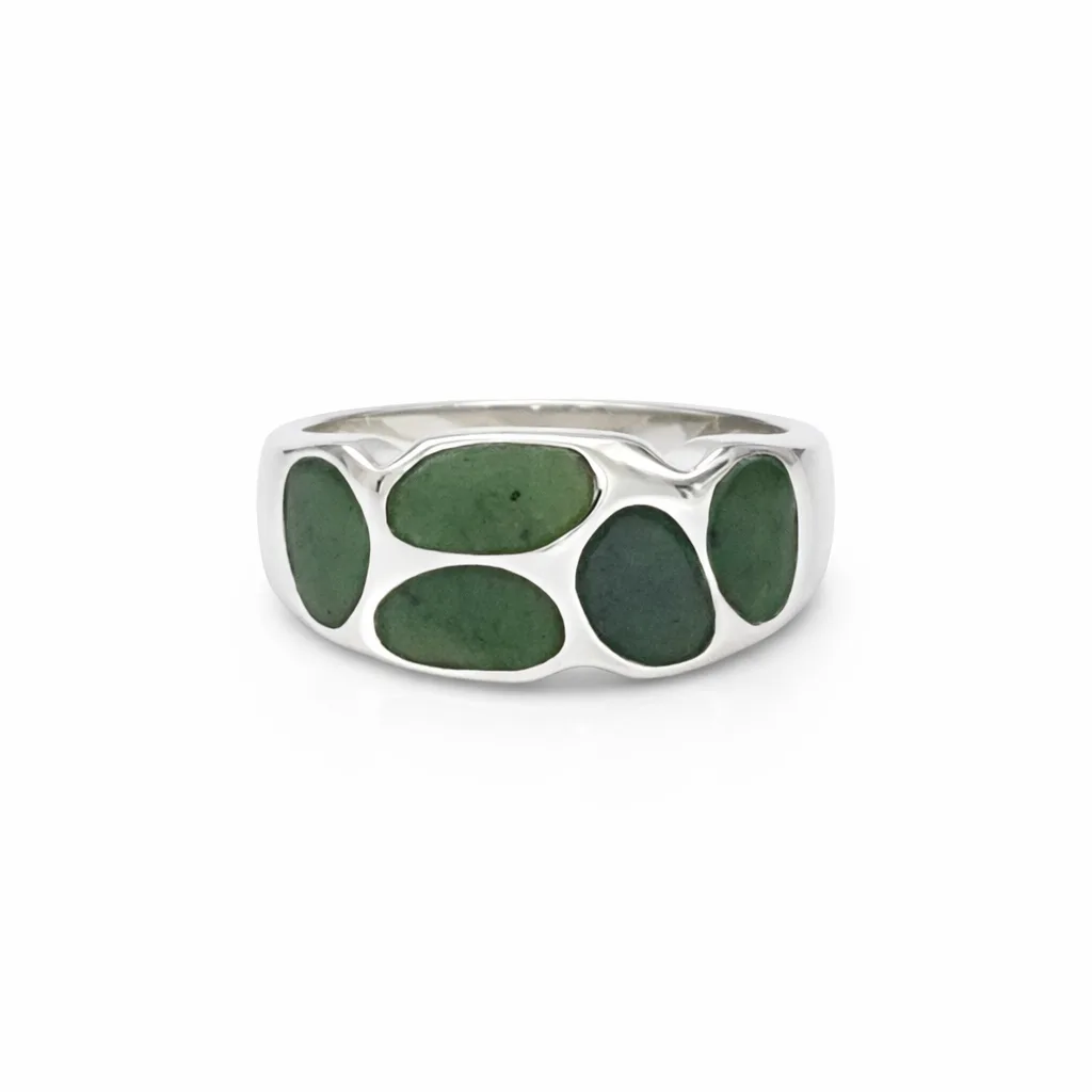 Sterling Silver Ring with 5 New Zealand Greenstone Inlays - SSDRB