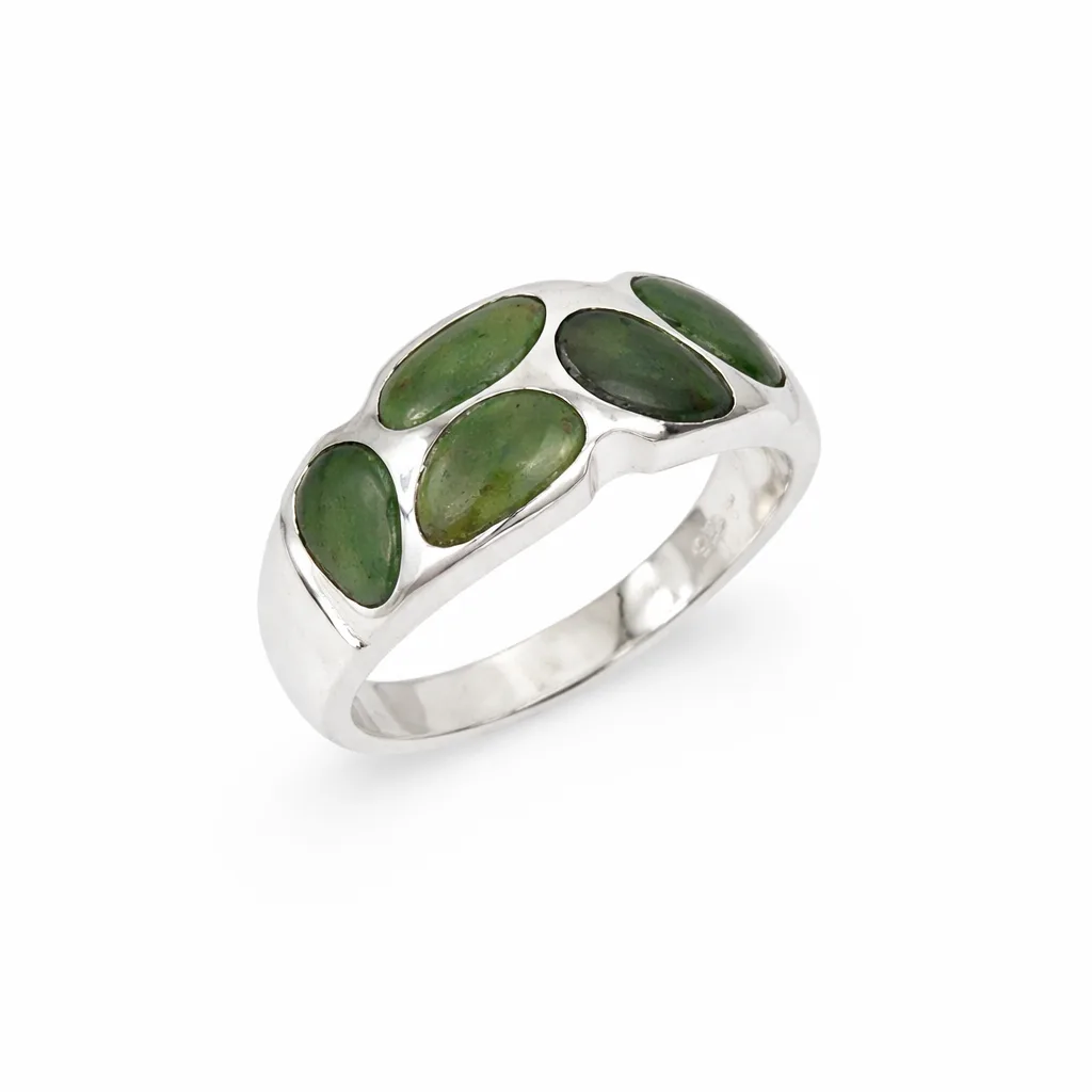 Sterling Silver Ring with 5 New Zealand Greenstone Inlays - SSDRB
