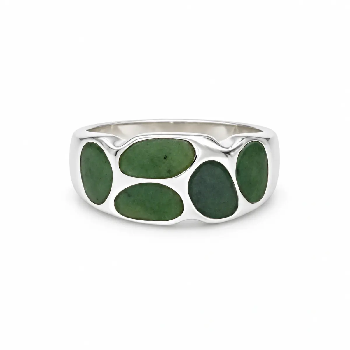 Sterling Silver Ring with 5 New Zealand Greenstone Inlays - SSDRB