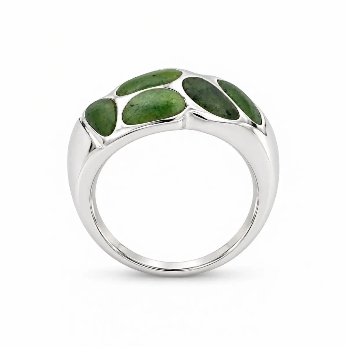Sterling Silver Ring with 5 New Zealand Greenstone Inlays - SSDRB