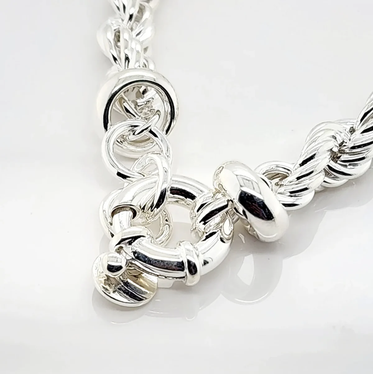 Sterling Silver Rope Chain Bracelet with Bolt Ring Clasp - 19cm Long