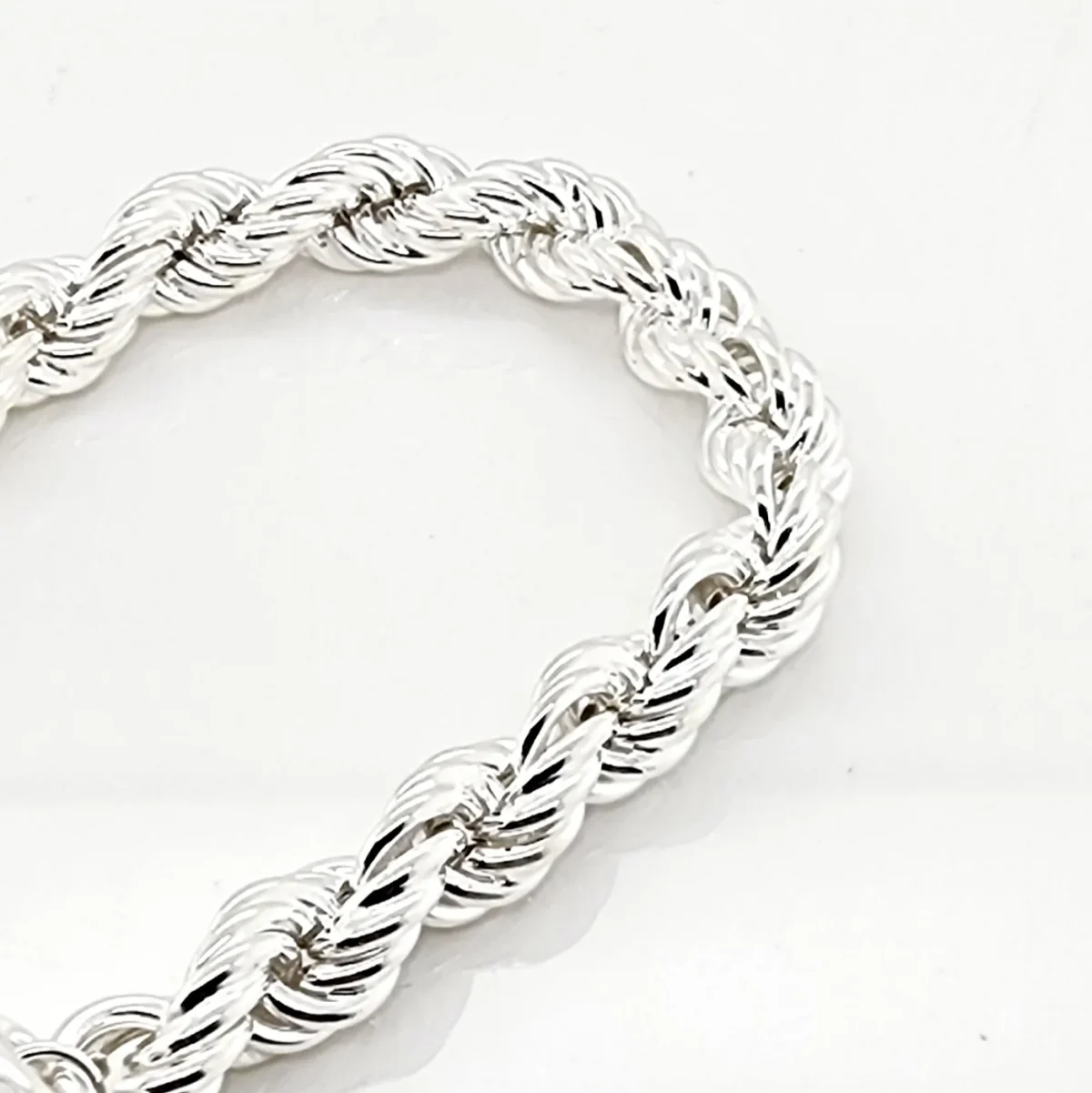 Sterling Silver Rope Chain Bracelet with Bolt Ring Clasp - 19cm Long