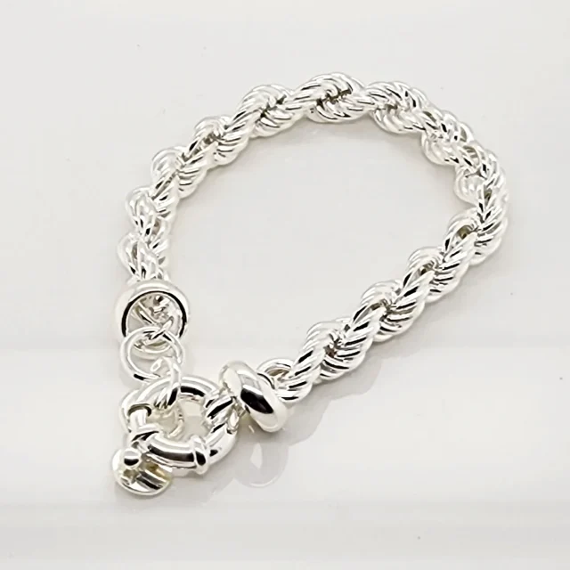 Sterling Silver Rope Chain Bracelet with Bolt Ring Clasp - 19cm Long