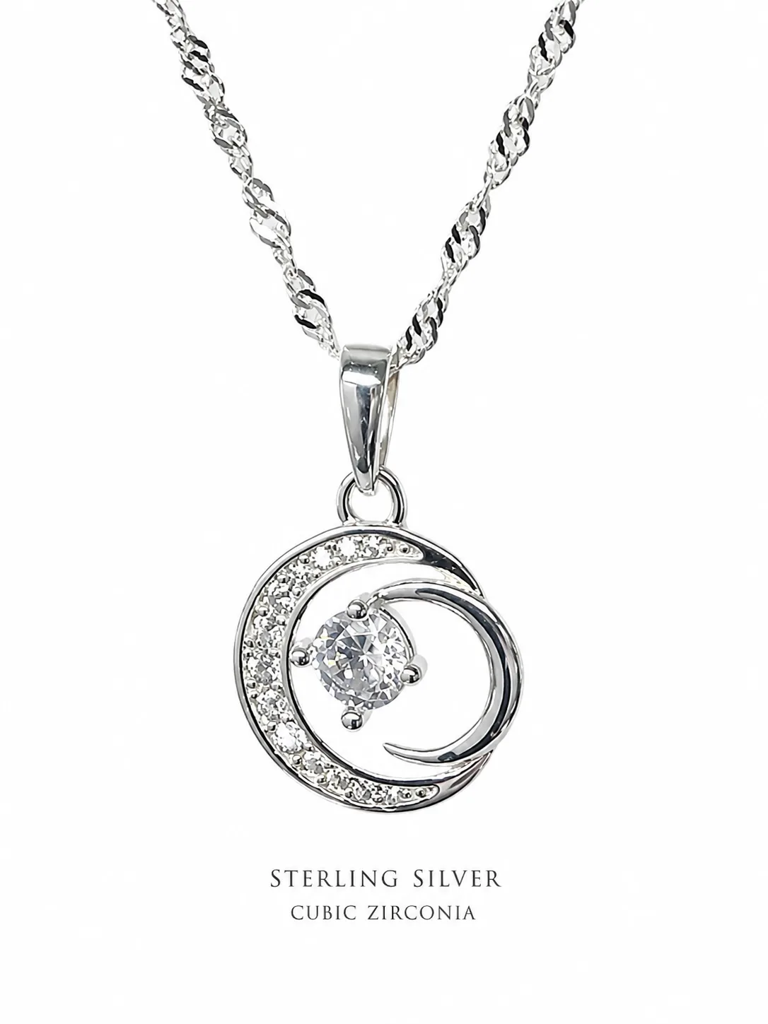Sterling Silver Round Cubic Zirconia Circle Pendant with Complimentary Chain - 18081134