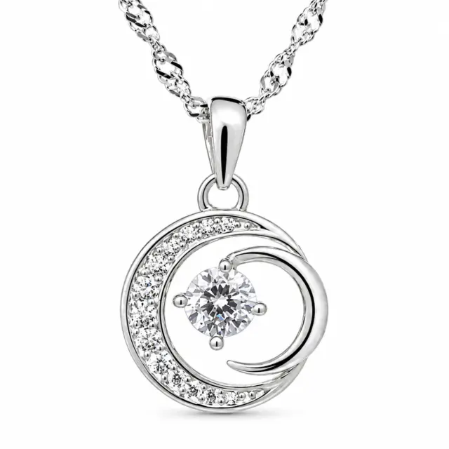 Sterling Silver Round Cubic Zirconia Circle Pendant with Complimentary Chain - 18081134