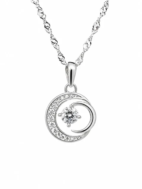 Sterling Silver Round Cubic Zirconia Circle Pendant with Complimentary Chain - 18081134