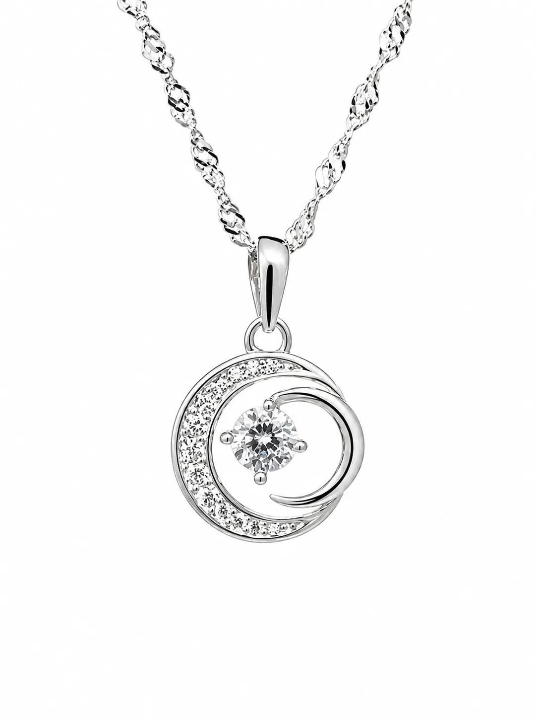 Sterling Silver Round Cubic Zirconia Circle Pendant with Complimentary Chain - 18081134