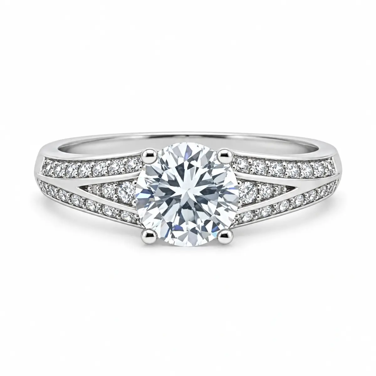 Sterling Silver Round Cubic Zirconia Ring – 6.20mm Centre Stone with Pavé Shoulders - PT1870