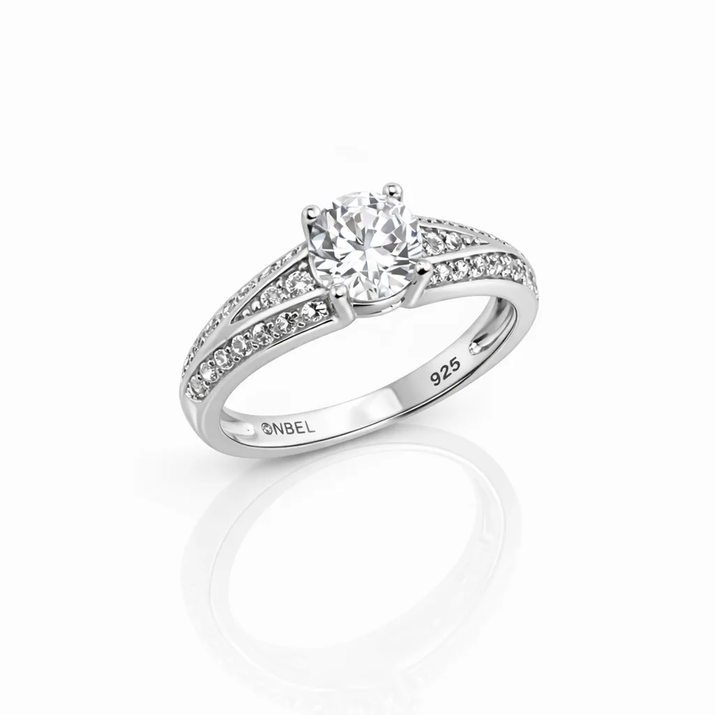 Sterling Silver Round Cubic Zirconia Ring – 6.20mm Centre Stone with Pavé Shoulders - PT1870