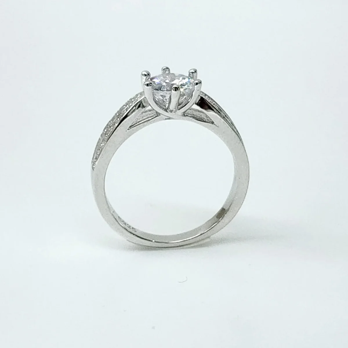 Sterling Silver Round Cut Two Rows Pave Set Accents Solitaire Engagement Ring CZ Setting