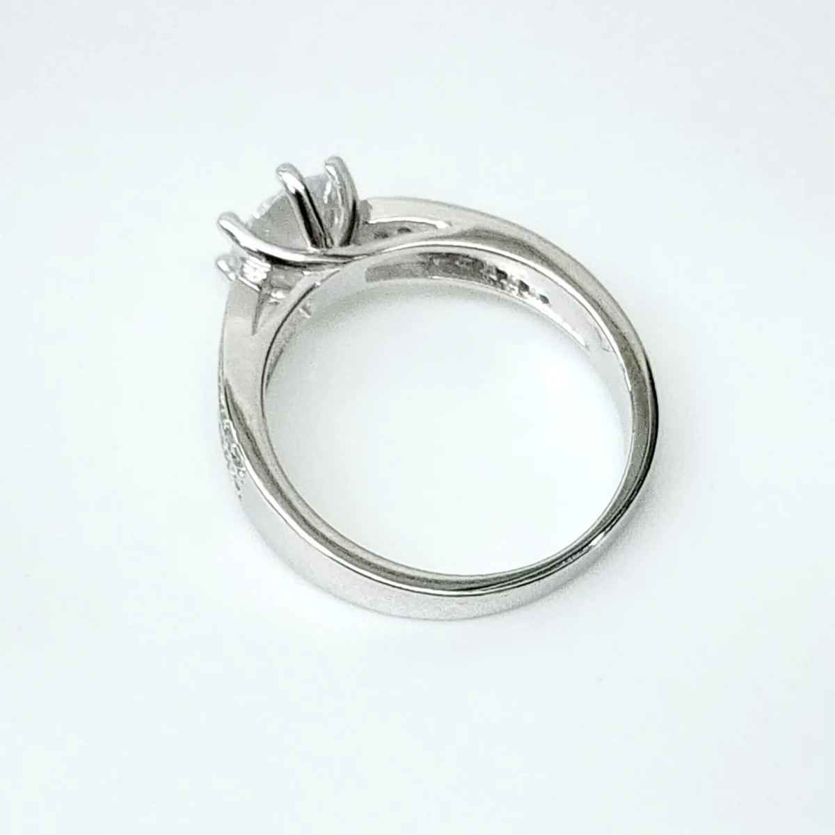 Sterling Silver Round Cut Two Rows Pave Set Accents Solitaire Engagement Ring CZ Setting