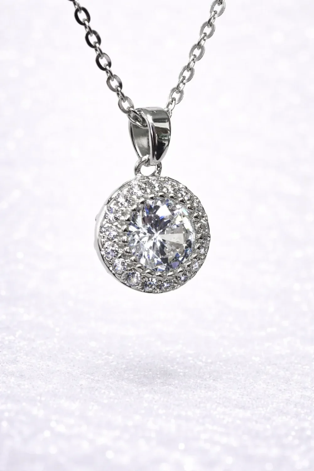 Sterling Silver Round CZ Halo Pendant Necklace – Micro Claw Set Centre with Sparkling Halo - V08228HP