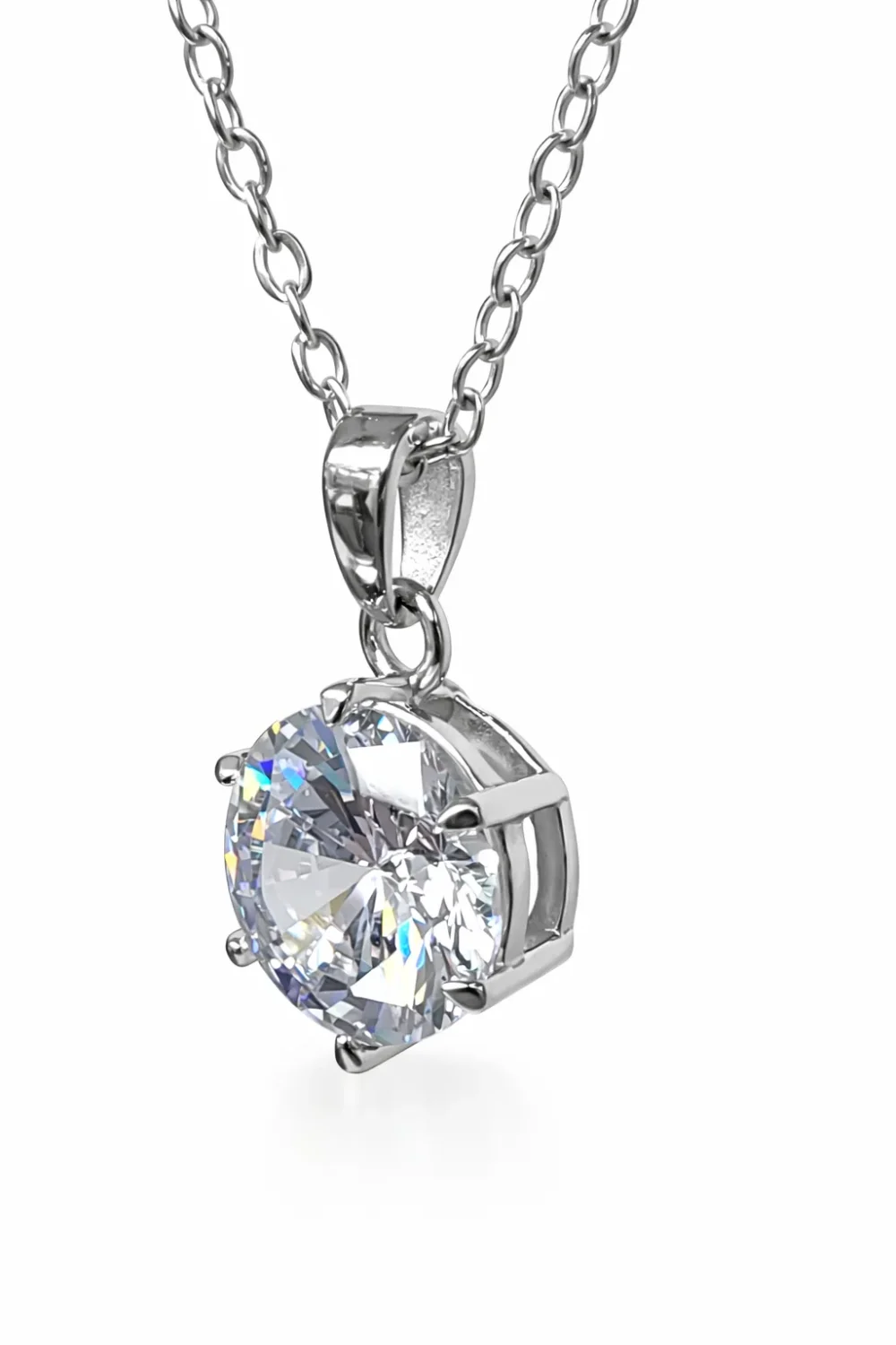 Sterling Silver Round CZ Pendant Necklace 8mm with Adjustable Chain - V08767HP