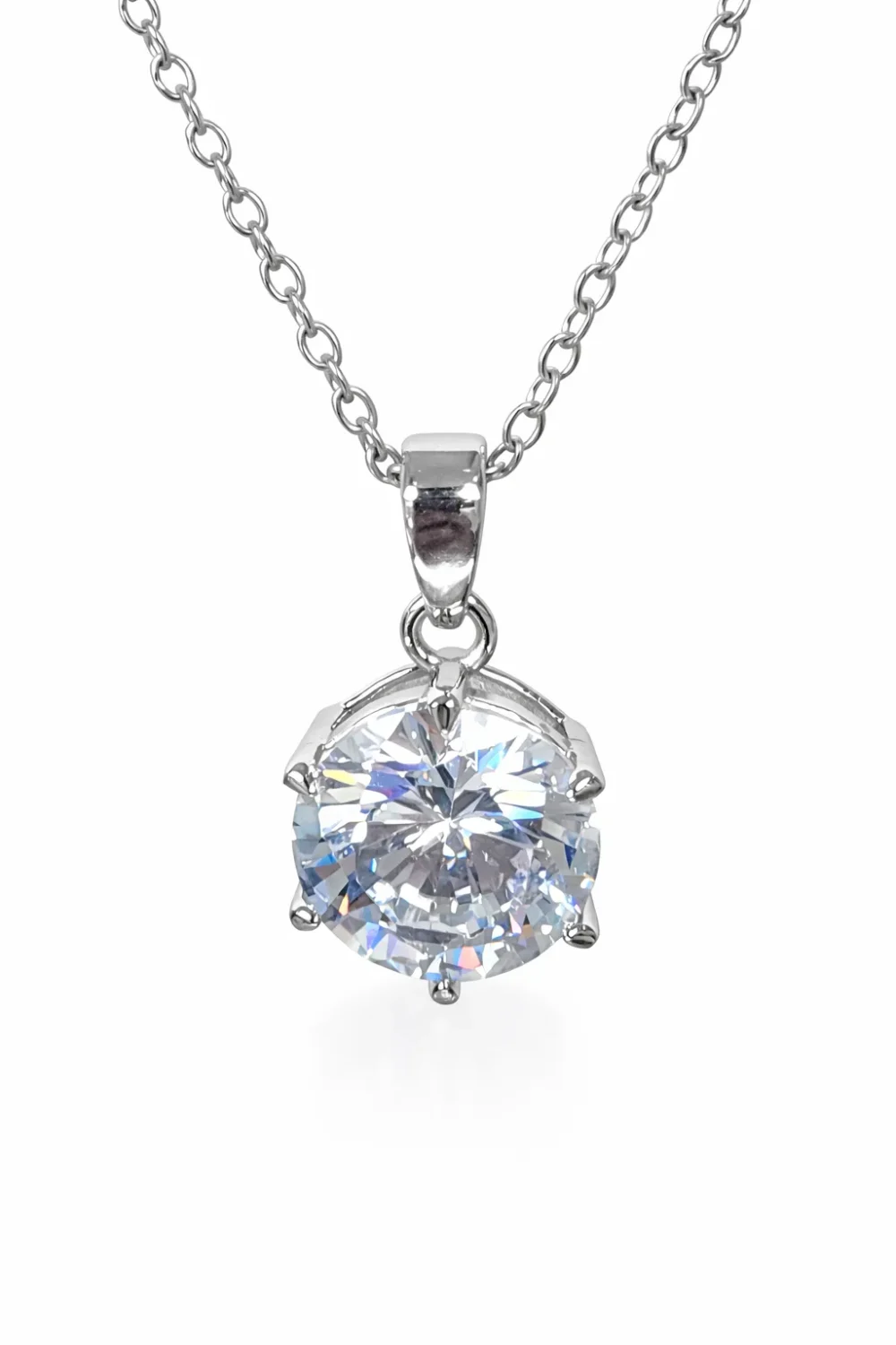 Sterling Silver Round CZ Pendant Necklace 8mm with Adjustable Chain - V08767HP