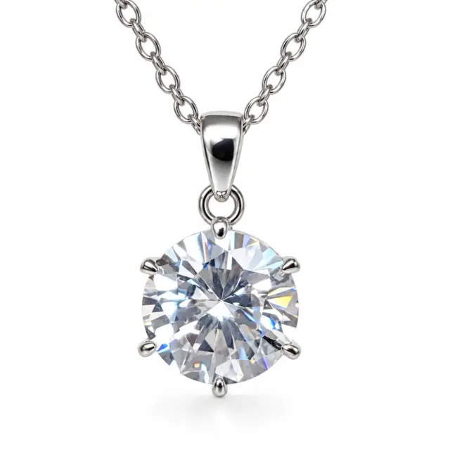 Sterling Silver Round CZ Pendant Necklace 8mm with Adjustable Chain - V08767HP
