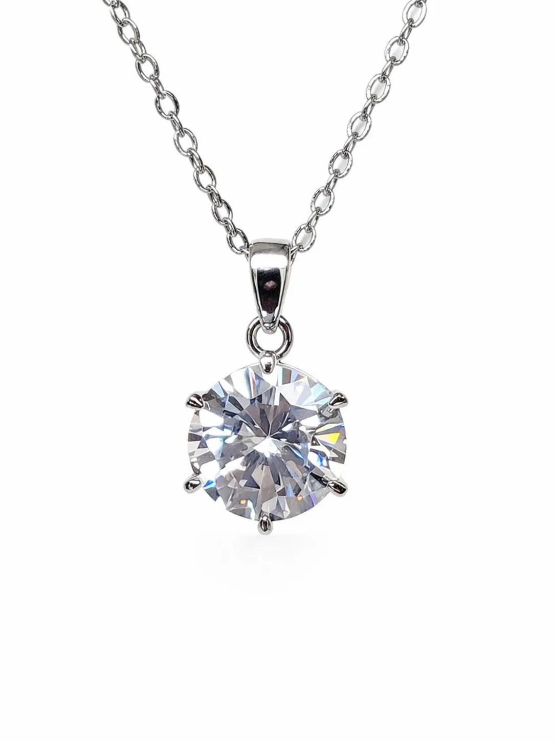Sterling Silver Round CZ Pendant Necklace 8mm with Adjustable Chain - V08767HP