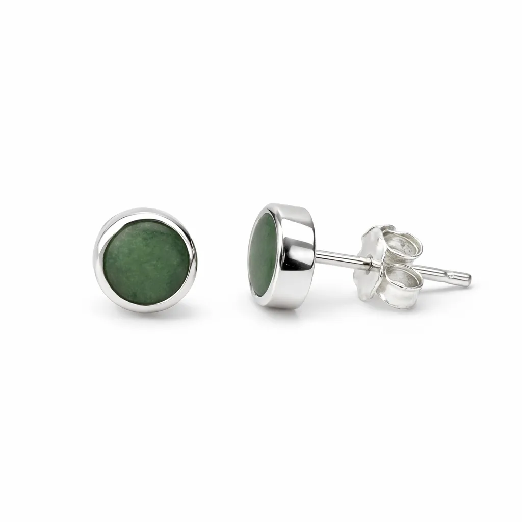 Sterling Silver Round Greenstone Stud Earrings 6.5mm New Zealand Greenstone - SSVB