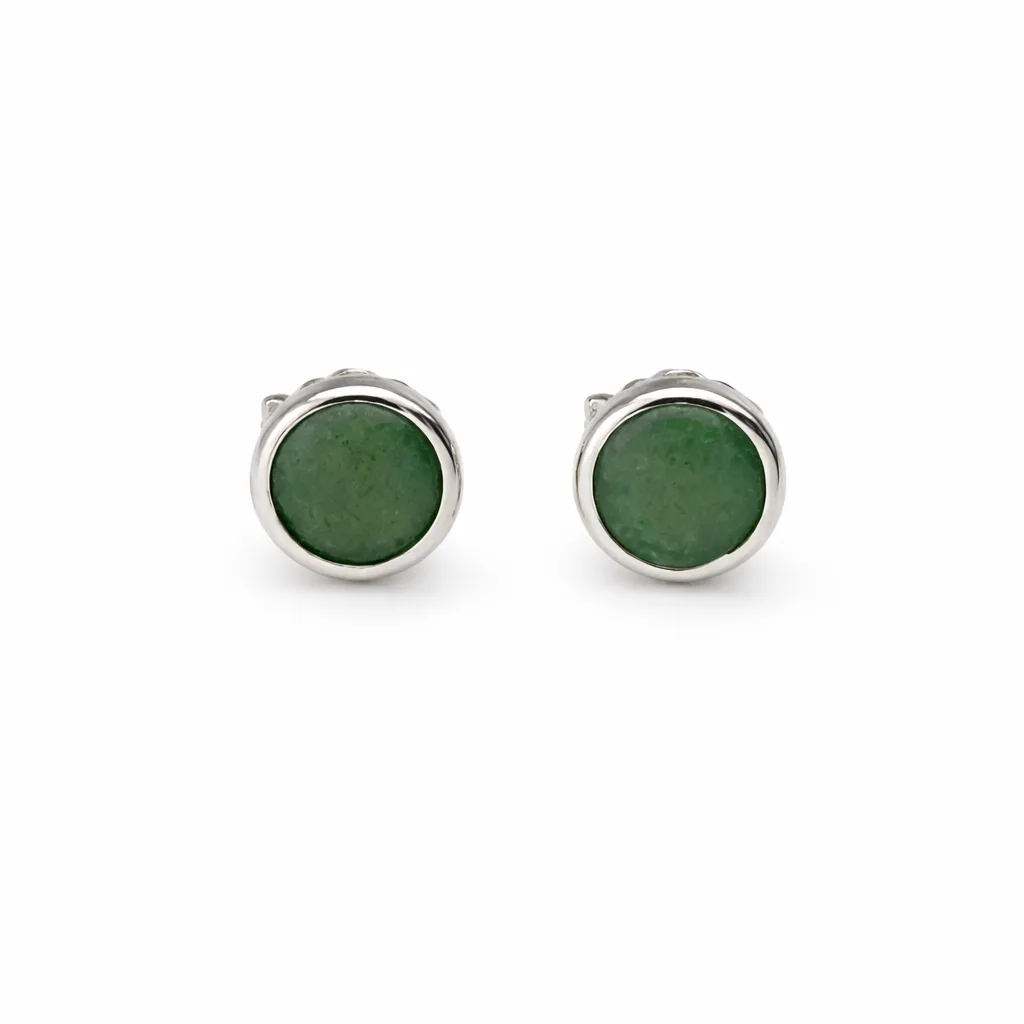 Sterling Silver Round Greenstone Stud Earrings 6.5mm New Zealand Greenstone - SSVB