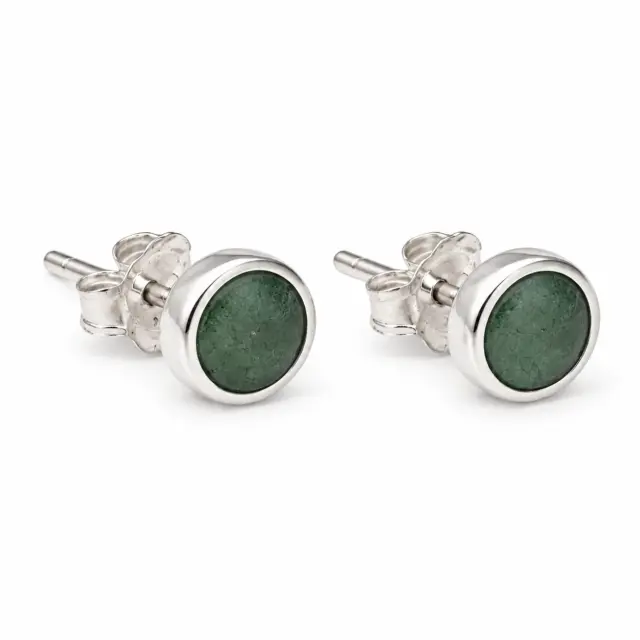 Sterling Silver Round Greenstone Stud Earrings 6.5mm New Zealand Greenstone - SSVB