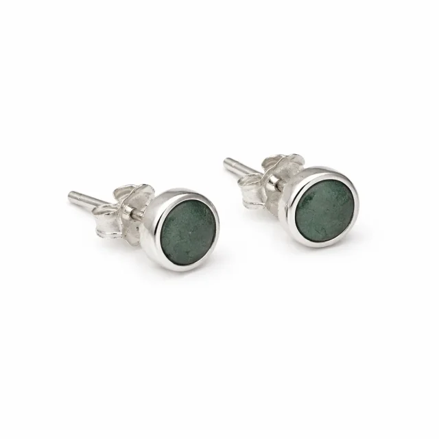 Sterling Silver Round Greenstone Stud Earrings 6.5mm New Zealand Greenstone - SSVB