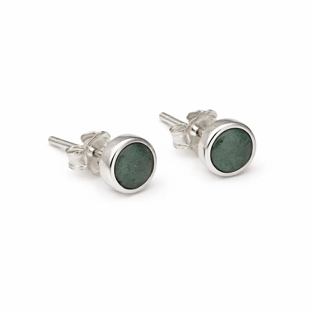 Sterling Silver Round Greenstone Stud Earrings 6.5mm New Zealand Greenstone - SSVB