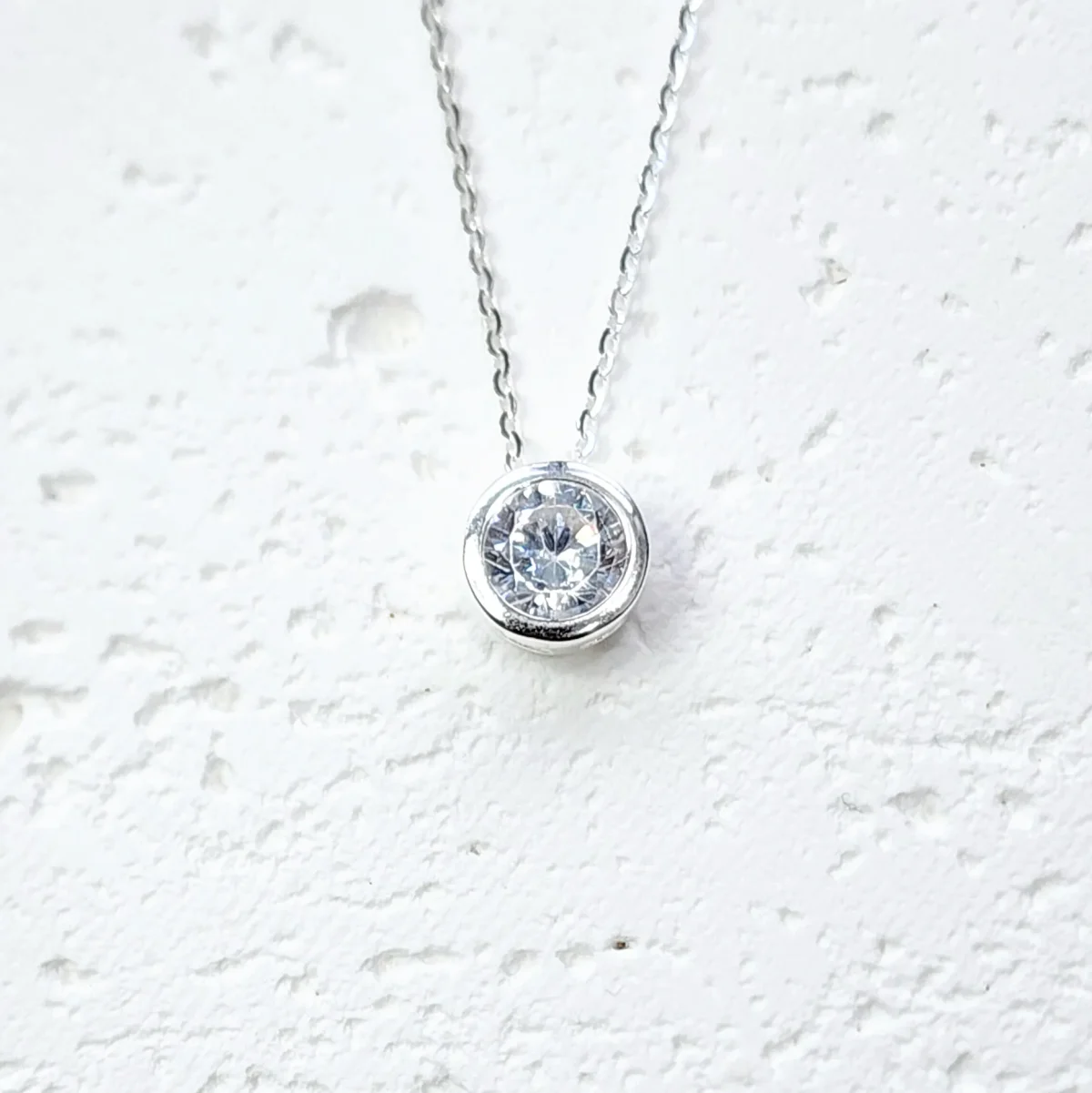 Sterling Silver Round Shape CZ Pendant with Sterling Silver Chain