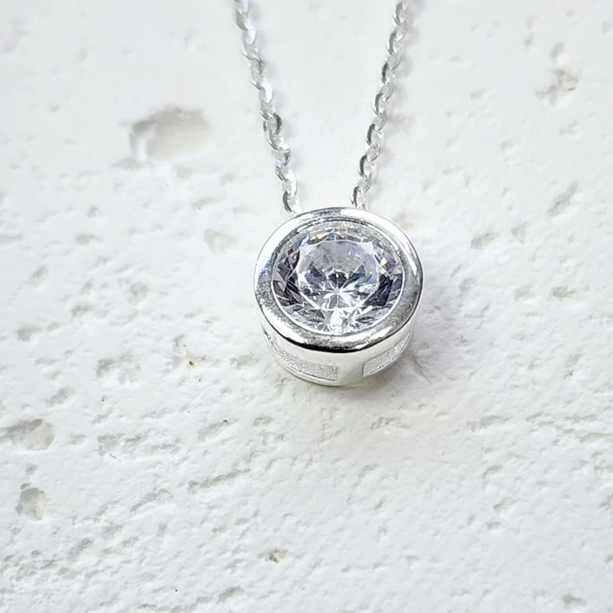 Sterling Silver Round Shape CZ Pendant with Sterling Silver Chain