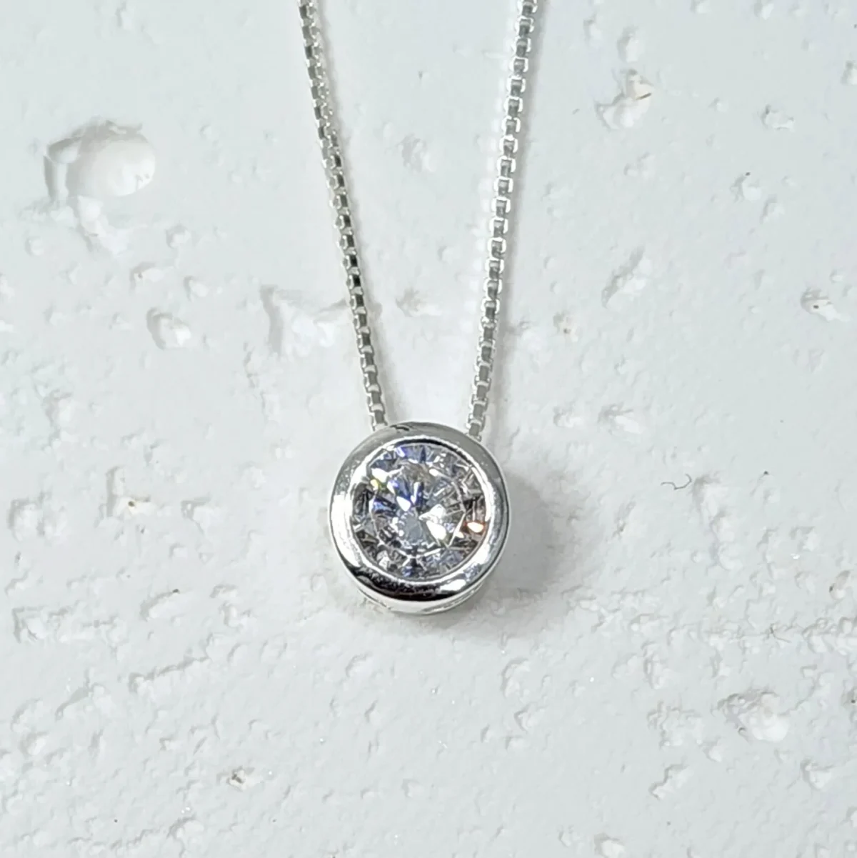 Sterling Silver Round Shape CZ Pendant with Sterling Silver Chain