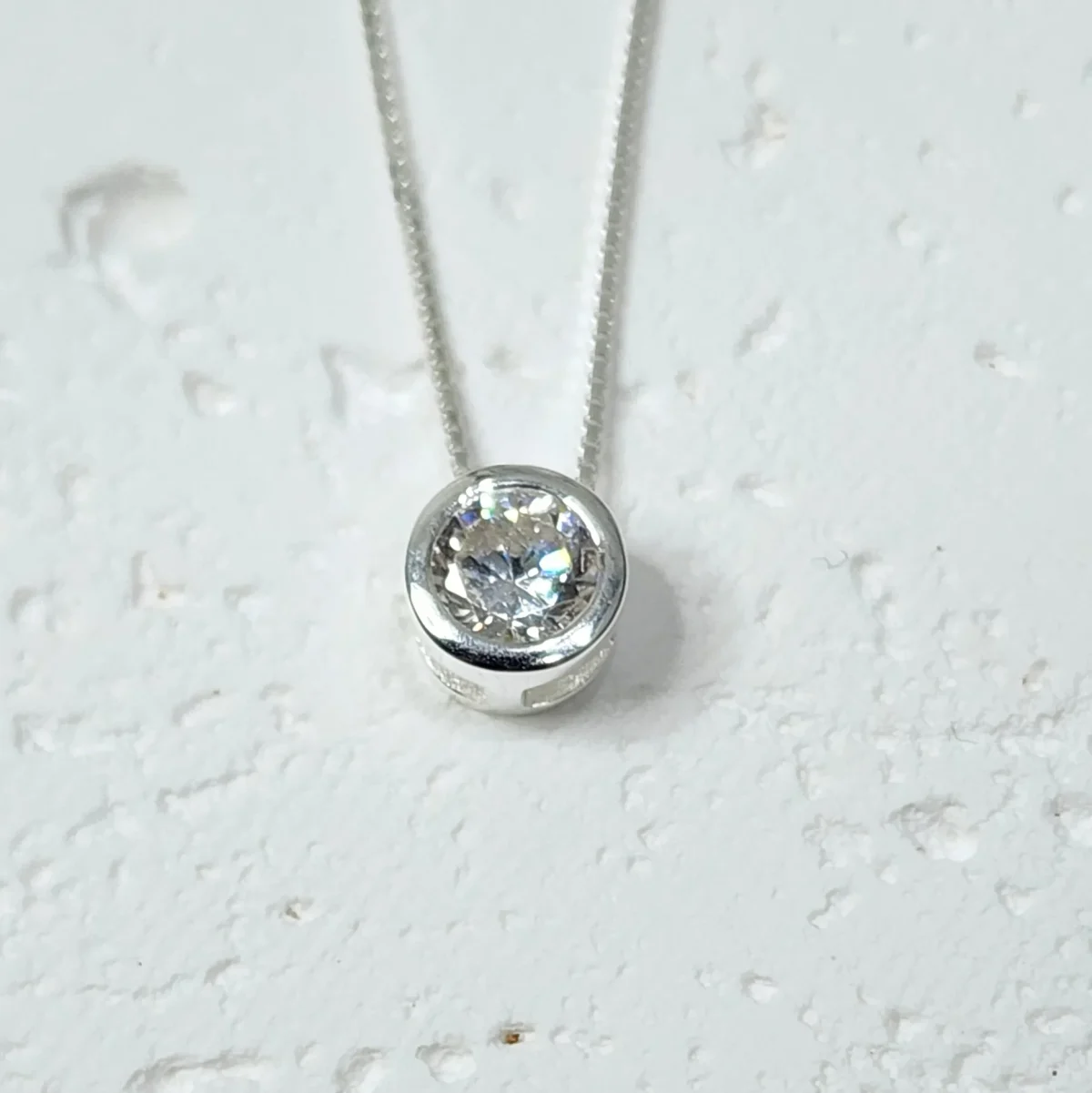 Sterling Silver Round Shape CZ Pendant with Sterling Silver Chain