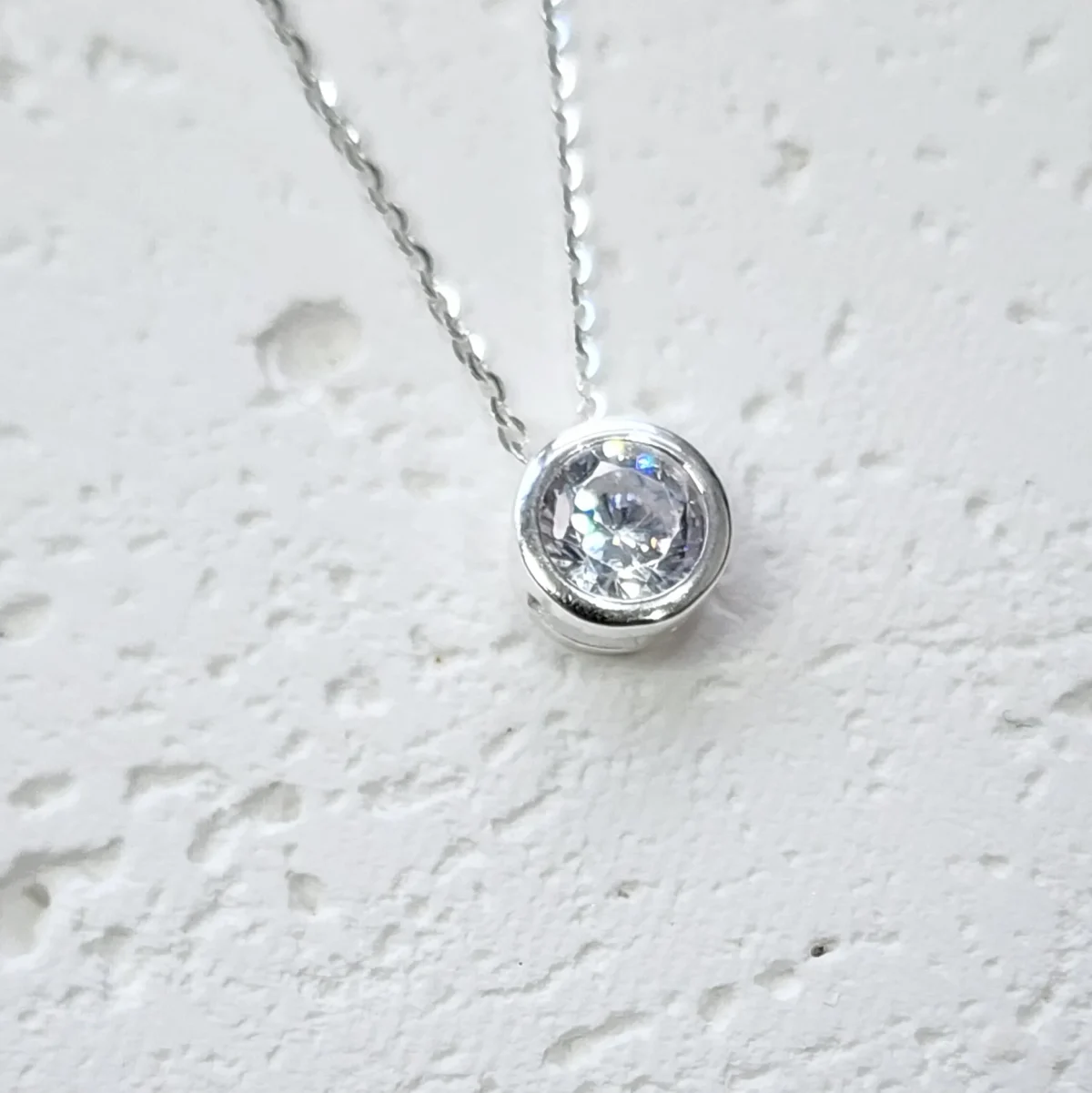 Sterling Silver Round Shape CZ Pendant with Sterling Silver Chain