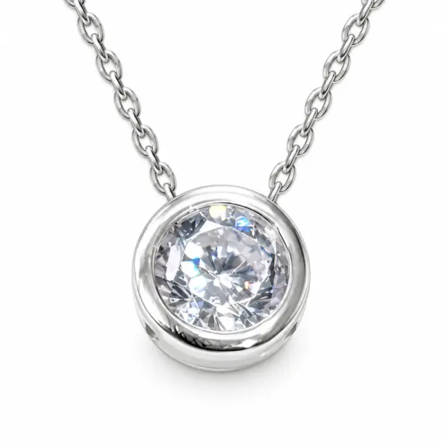 Sterling Silver Round Shape CZ Pendant with Sterling Silver Chain