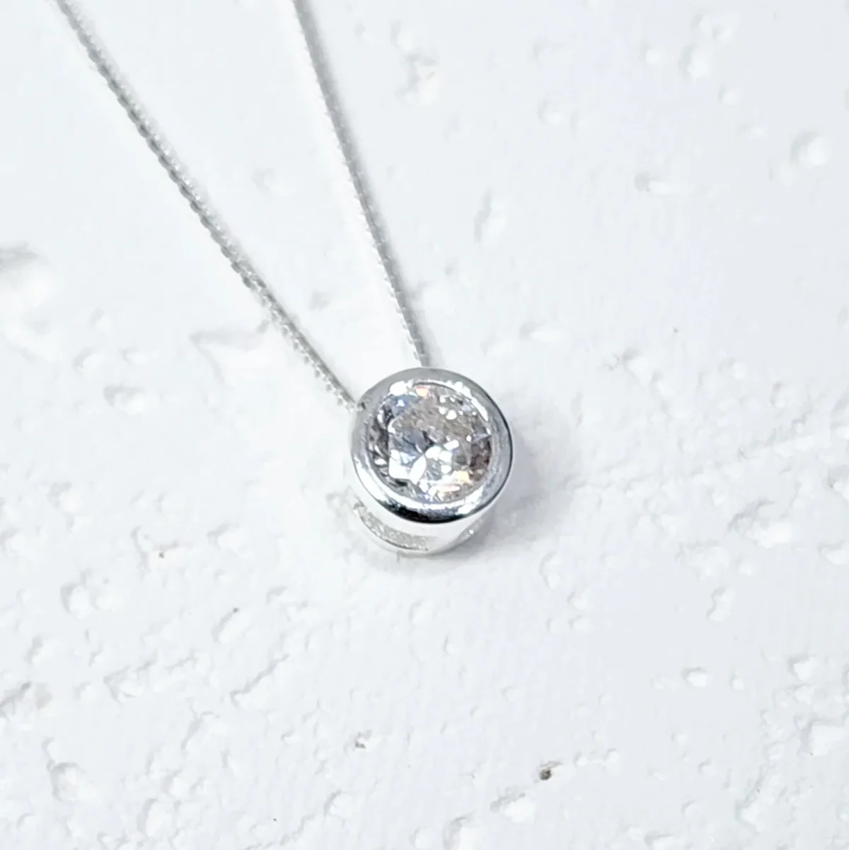 Sterling Silver Round Shape CZ Pendant with Sterling Silver Chain