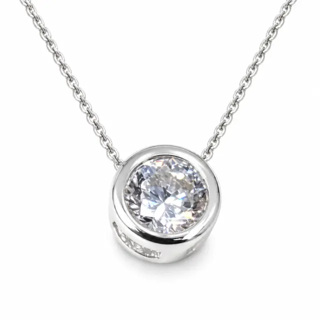 Sterling Silver Round Shape CZ Pendant with Sterling Silver Chain